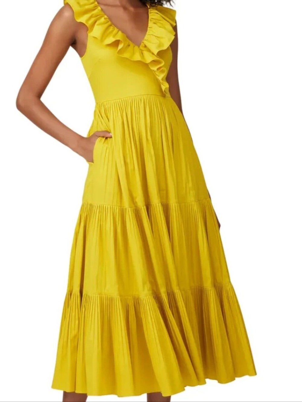 Kate Spade "First Love" Mustard Yellow Ruffle Tiered Dress Size 0